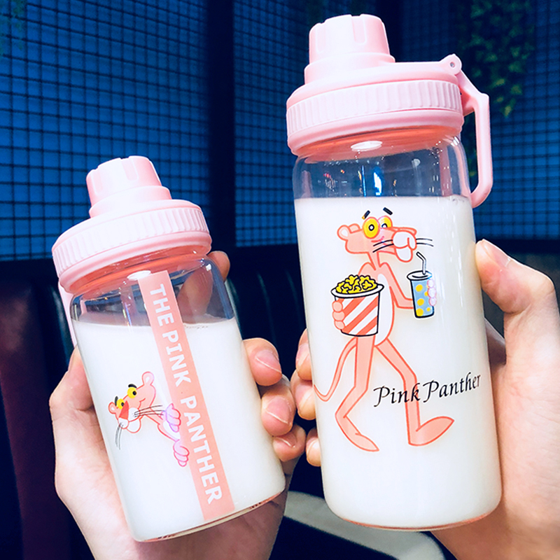 Net Red Water Cup Glass Portable Korea Cute Cute Young Girl Hearts Student Water Bottle Han Edition Creative Fresher Brief About Cup