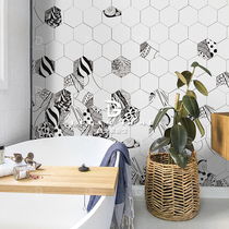 Nordic toilet tile black and white flower brick plant hexagonal brick kitchen simple modern balcony hexagonal wall tile