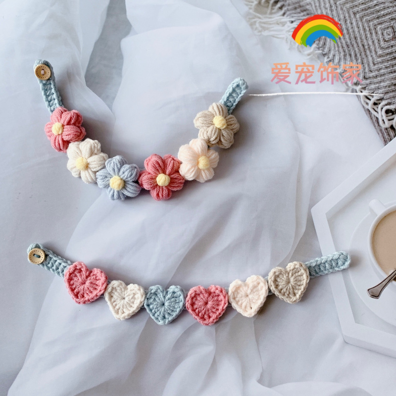 Hand Woven Flowers Loving Pet Item Circle Kitty Cute Scarf to decorate the dog neck ring wool thread DIY neckline