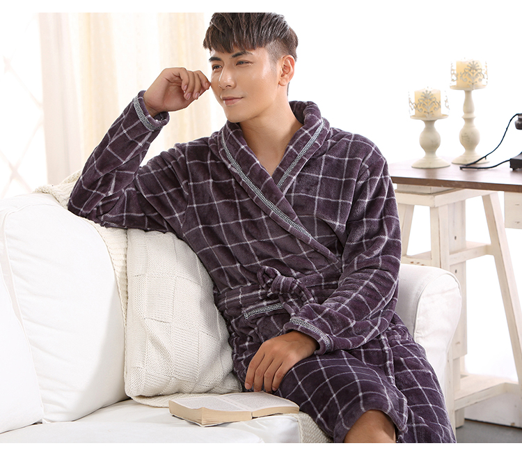 Mùa đông đôi áo choàng nhung san hô áo choàng tắm nam áo ngủ dày dài cộng với đồ ngủ flannel váy ngủ nữ mùa thu áo ngủ nam cotton