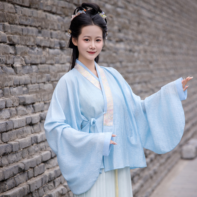 Jinshun Embroidered Luo Pair Cross-Collar Blouse Ming-Made Jacquard Spring, Summer and Autum Work Clothing Han Dynasty Chinese Style Tencel Han Dynasty