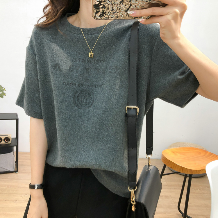 Short-sleeved T-shirt women's 2023 Korean version of spring and summer new loose and thin round neck embroidery all-match ins top bottoming shirt