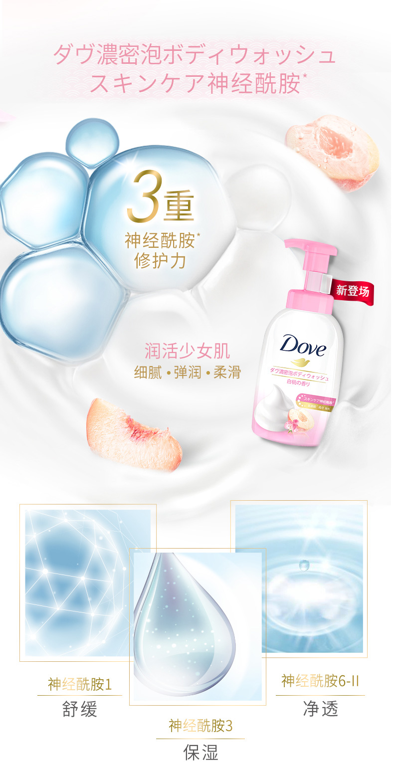 多芬 神经酰胺樱花+白桃云朵沐浴泡泡沐浴露400ml*2 图4