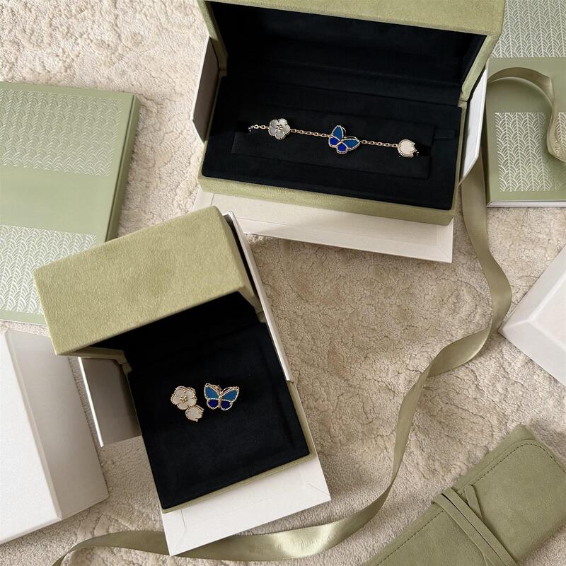 18K New Gold-Plated Silver Lucky Butterfly Flower Five-Flower Bracelet Lapis Lazuli Four-Leaf Clover Ladybug Bracelet Celebrity Style 18K New Gold-Plated Silver Lucky Butterfly Flower Five-Flower Bracelet Lapis Lazuli Four-Leaf Clover Ladybug Bracelet Celebrity Style