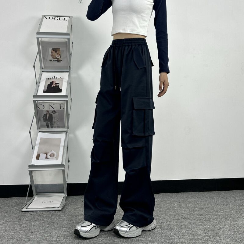 Tall Women's 175cm Extended Cargo Pants, New Spring and Autumn High-Waisted Loose Straight-Leg Wide-Leg Casual Fleece-Lined Outdoor Pants