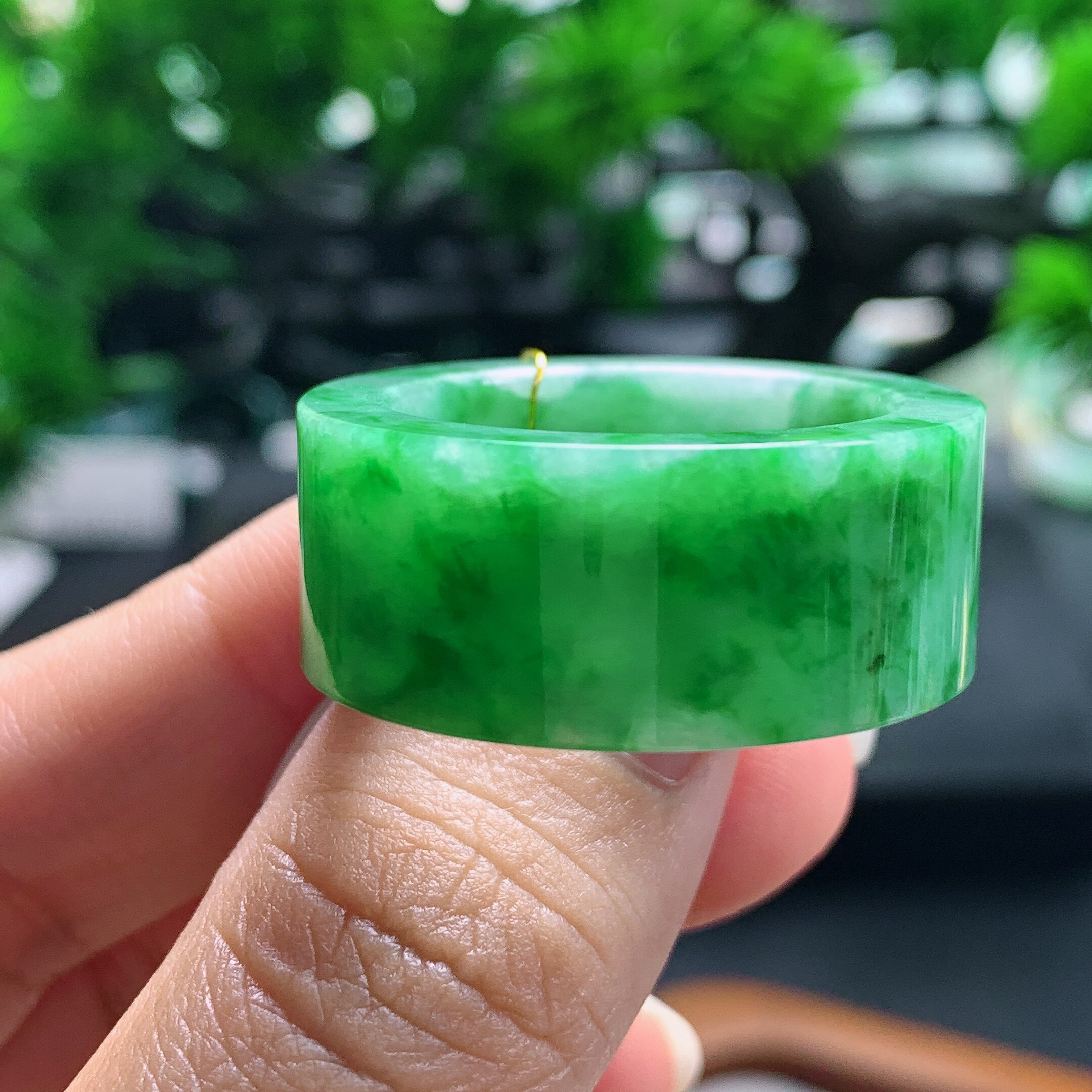 No. 29 Myanmar natural A-grade jadeite T1269 inner diameter 22.3-12.2-4.2mm full green square ring