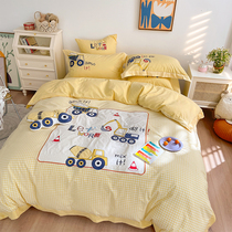 Children washed cotton 4 pieces Cartoon Cute 1 2 m Pure cotton All cotton Bedsheets Bedding All Season Universal