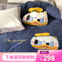 (Delivered Pillow) Childrens cartoon washed cotton four pieces of pure cotton linen quilt cover for boys childrens room Three sets