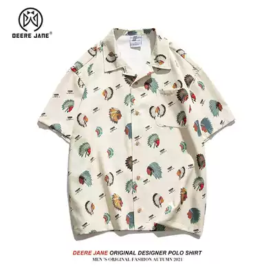 Indian full printed flower short-sleeved shirt men's design sense niche tide summer thin half-sleeved 2021 new shirt