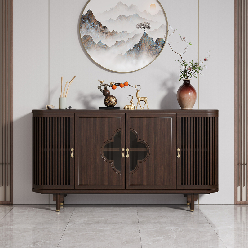 New Chinese-Style Sideboard, Ebony Wood Sideboard, Storage Cabinet, Integrated Wall-Mounted Home Living Room Tea Cabinet, Solid Wood Entryway Cabinet