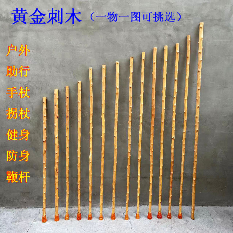 Gold thorn wood elderly walking stick wooden solid wood straight crutches outdoor mountaineering fitness self-defense walker gyro whip rod