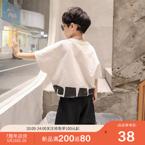 Childrens clothing short-sleeved shirt summer handsome back printed shirt 2021 cotton thin shirt top white foreign style