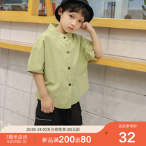 2021 new childrens shirt short-sleeved shirt boys pure cotton thin summer top western style stand-up collar 2-8 years old tide