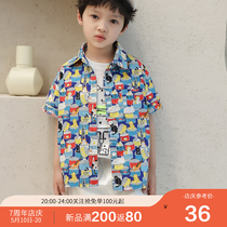 2021 new baby short-sleeved shirt summer fashion mens Western style top childrens printed shirt pure cotton shirt