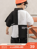 Childrens loose short-sleeved t-shirt 2021 summer new middle and large childrens Korean version lapel polo shirt boys  foreign style top