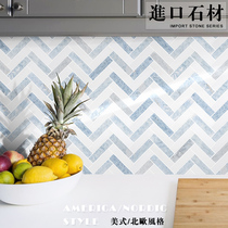Nordic Blue Stone Mosaic Tiles Fish Bone Herringbone tile toilet Kitchen Wall Brick Toilet Decoration
