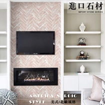 Nordic Red Stone Mosaic Large Marble Living-room Background Wall Genguan Tile herringbone American Kitchen