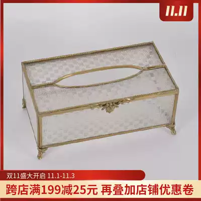 India imported brass glass tissue box model room living room coffee table table luxury sanitary paper box desktop ornaments