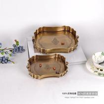 India imported pure copper hand-made carved double-ring storage tray decorative plate water dried fruit plate home furnishings