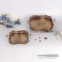 Indian pure copper hand-made carved handle storage tray decoration plate water dried fruit plate home accessories ornaments