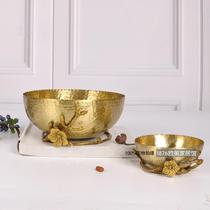 India imported handmade brass hammer hammer plum blossom branch Big Bowl fruit plate storage plate high-end luxury decorative ornaments