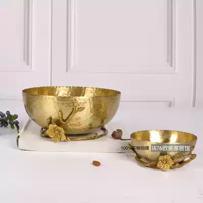 India imported handmade brass hammered plum branch large bowl fruit plate storage plate high-end luxury decorative decoration
