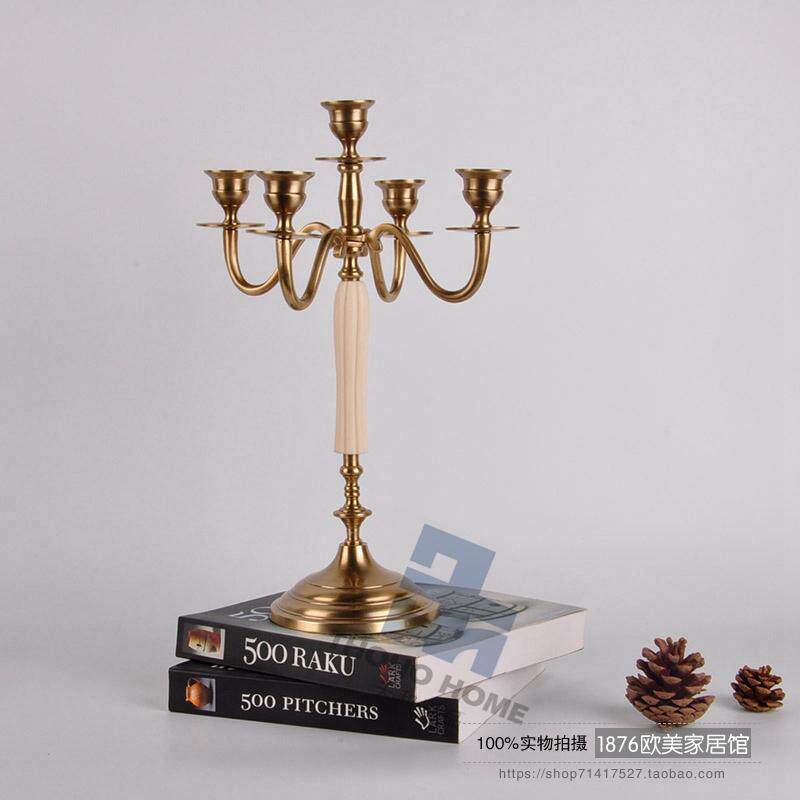 India imported American pure copper candlestick high-end hotel club model room 5 candlestick soft decoration ornaments