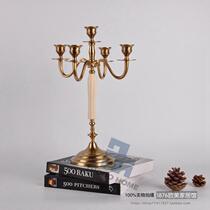 India imported American pure copper candlestick High-end hotel club model room 5 candlestick soft decoration ornaments