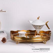 India imported American pure copper hollow carved tray Tea plate Fruit plate ornaments Hotel club villa soft decoration ornaments