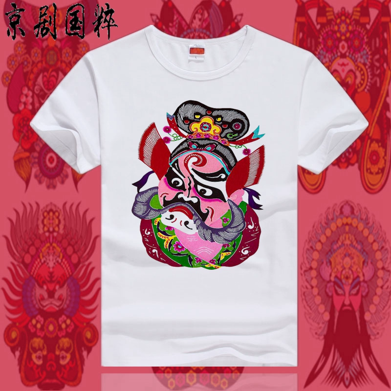 Phong cách trung quốc Bắc Kinh opera mặt anime xung quanh T-Shirt nam và nữ ngắn tay lỏng lẻo Q phiên bản phim hoạt hình dễ thương quintessence quốc gia