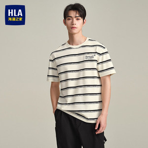 HLA Color-Block Striped Short-Sleeve T-Shirt 26 Spring/Summer New Round Neck Fashion Letter Embroidery Base Short T-Shirt for Men