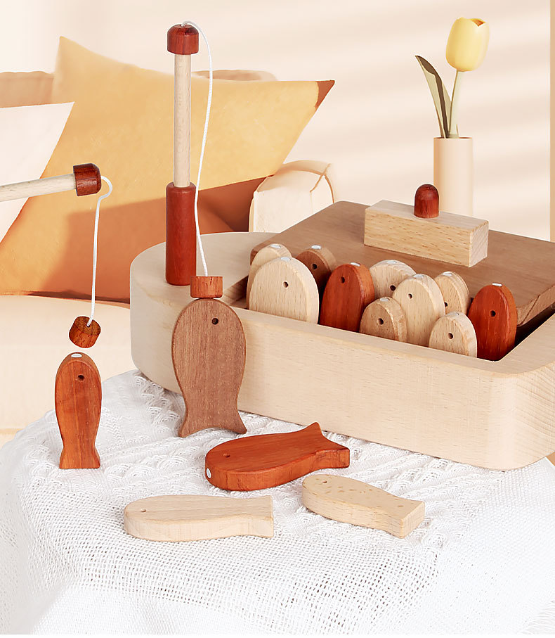 Wooden Children Toys Over Home Magnetic Fishing Game Cognition Puzzle Parenting Interactive Table Swimming Hand Eye Ability-Taobao