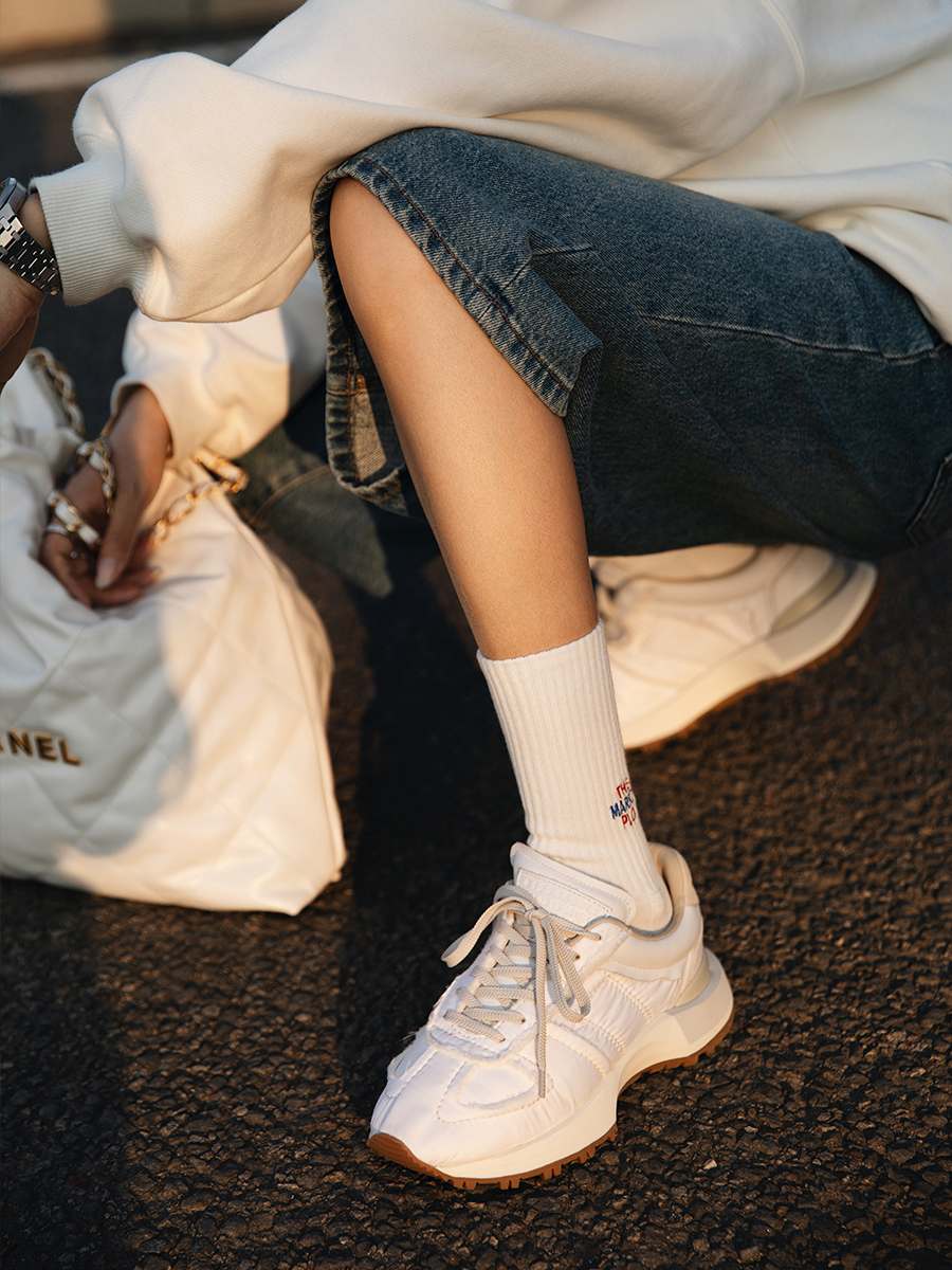 ALEXSARA 2022 Early spring new white cloth face thick bottom small white shoes lacing pine pastry base sports casual shoes