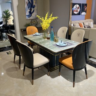 Italian-Style Light Luxury Marble Dining Table and Chair Set, Modern and Simple Rectangular Dining Table for Home Use, High-End Furniture for Villas