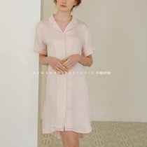 Foreign trade original single) o Home simple nightskirt dress lapel summer man cotton tribute satin pajamas home clothes