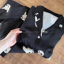 Foreign trade Original single) Black Bulldog Dog Lovers and Mens Supercomfortable cartoon Home Sleeping Clothes