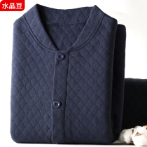 Autumn clothes for the elderly mens thickened tops three-layer quilted sweaters thermal underwear for middle-aged and elderly people cardigans pure cotton