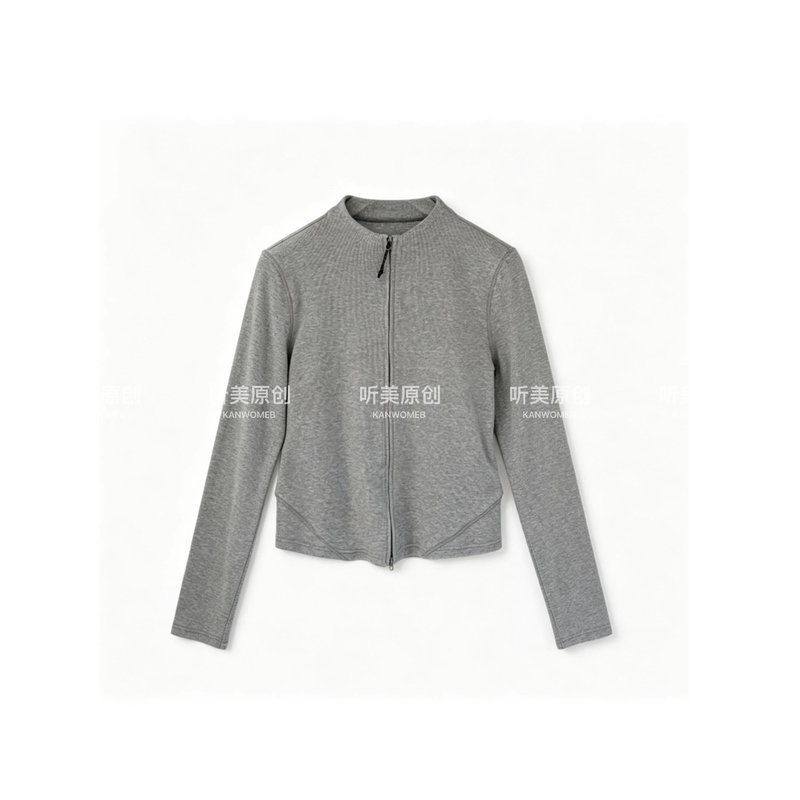 Tingmei “Little Waist” Stand-Up Collar Zip-Up Cardigan