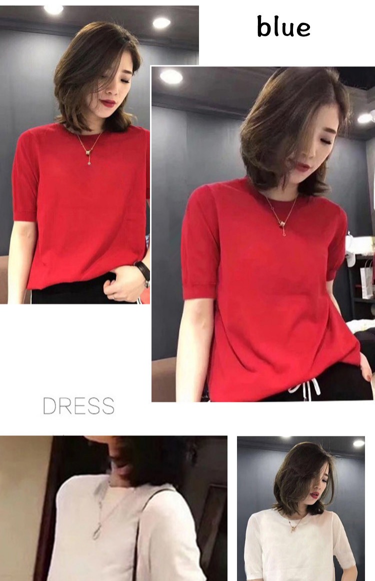 Áo sơ mi nữ dáng lửng xuân hè 2019 mới tay áo cao cổ tay áo sơ mi nữ hoang dã của áo len mỏng tay năm điểm áo len nữ form rộng