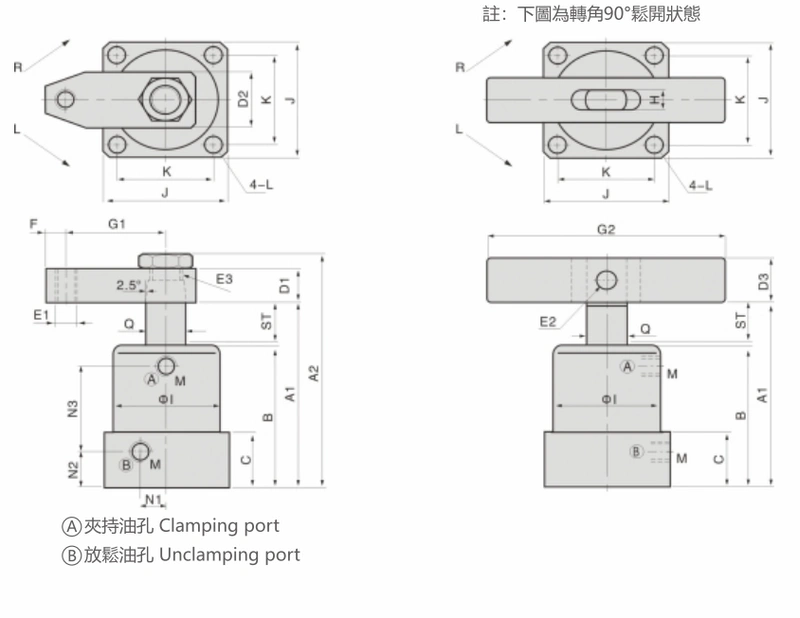 Xi lanh kẹp góc thủy lực tùy chỉnh 
            HSC/CHS25/32/40/50/63SR/SL90 độ xi lanh kẹp dụng cụ xoay