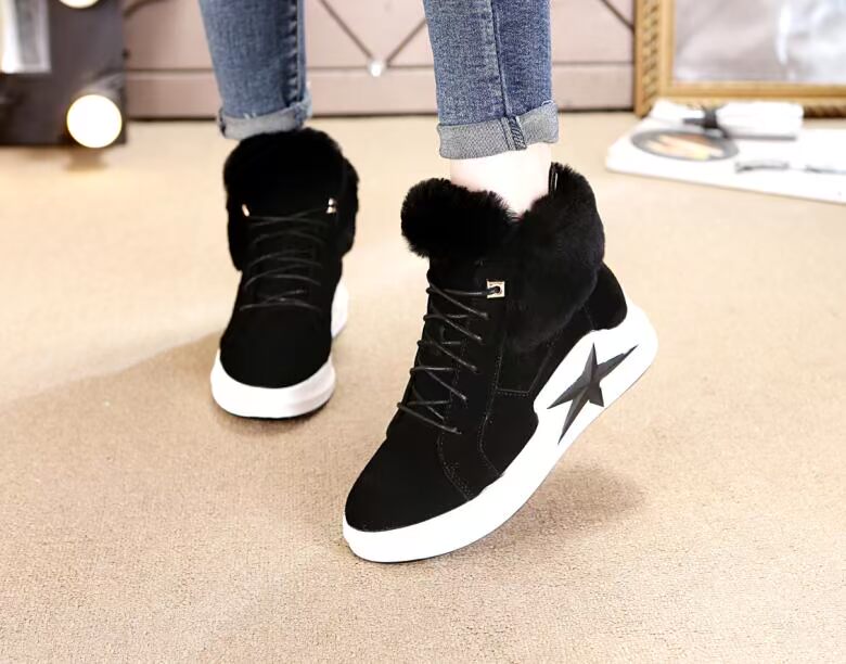 Giày da thỏ lông cao màu đỏ cộng với nhung giày thể thao ấm áp cho học sinh giày sneaker cổ cao nữ