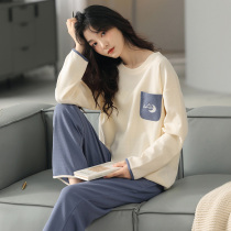 Pajamas Woman Spring Autumn Season Pure Cotton Long Sleeve Round Collar Minimalist Casual Loose Can Outwear Big Yard home Two suits
