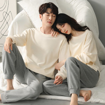 2022 New Pure Cotton Lovers Pyjamas Womens Spring Fall Long Sleeve Pure Color Minimis can be worn outside the mens home Two sets