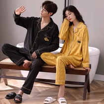 Pure cotton lovers pyjamas womens spring and autumn long-sleeved cardiovert loot can be outside wearing big code mens home for two sets