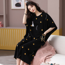 Summer cute sleeping dress Virgin Pure Cotton Short Sleeve Long Dress Loose can be worn out of thin style pyjamas round collar sweet and beautiful home clothes