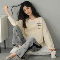 2022 new spring and autumn season pure cotton pyjamas woman Long sleeves Huffog minima can be worn out of round collar easing home jacket