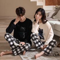 New Cartoon Couple Sleepwear Womens Spring Autumn Season Pure Cotton Long Sleeve Long Pants Sleeve Head Big Code Black Mens Family Home Cover