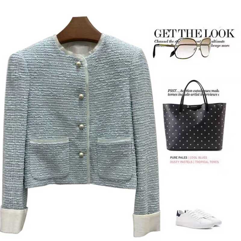 Round Neck Tweed Short Style Chanel-Style Jacket for Women
