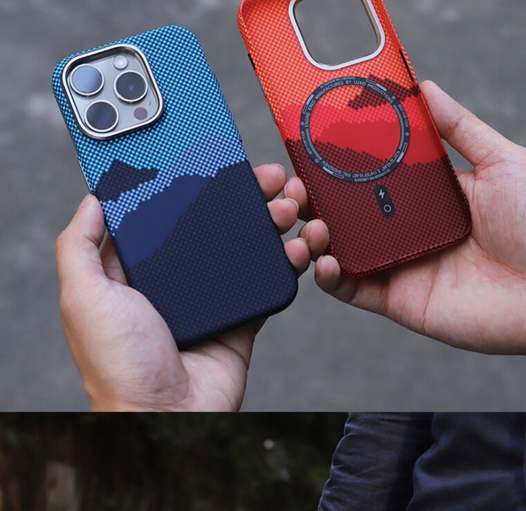Alpine Mountain Carbon Fiber Pattern MagSafe Matte Slim Fit 15, 14, 13, 12 Phone Case