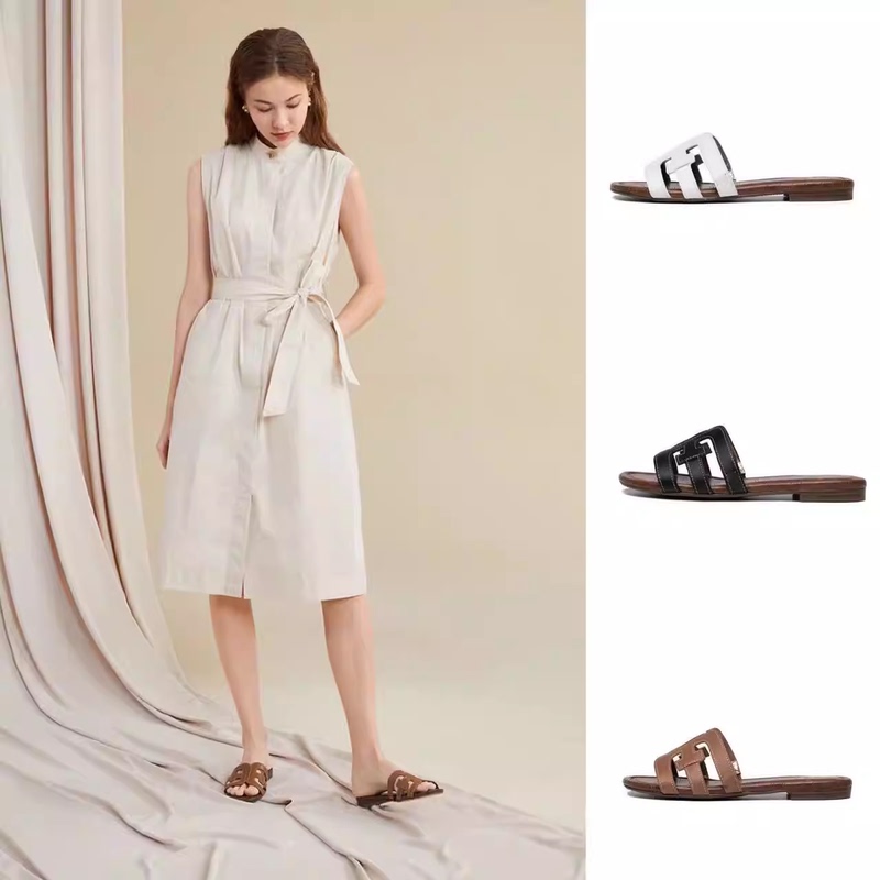 Original Export Flat Slippers, White Genuine Leather Hollow Comfortable Slippers, Simple Versatile Casual Non-Slip Women's Slippers Original Export Flat Slippers, White Genuine Leather Hollow Comfortable Slippers, Simple Versatile Casual Non-Slip Women's Slippers